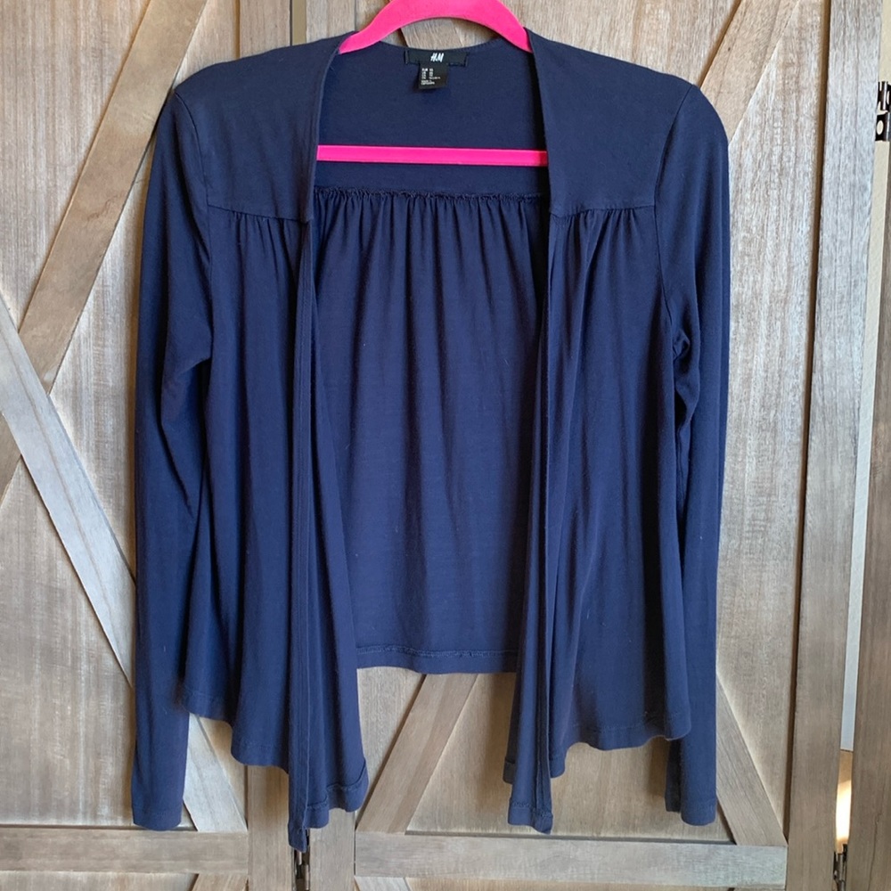 H&M Soft Navy Blue Long Sleeve Open Front Cardigan XS